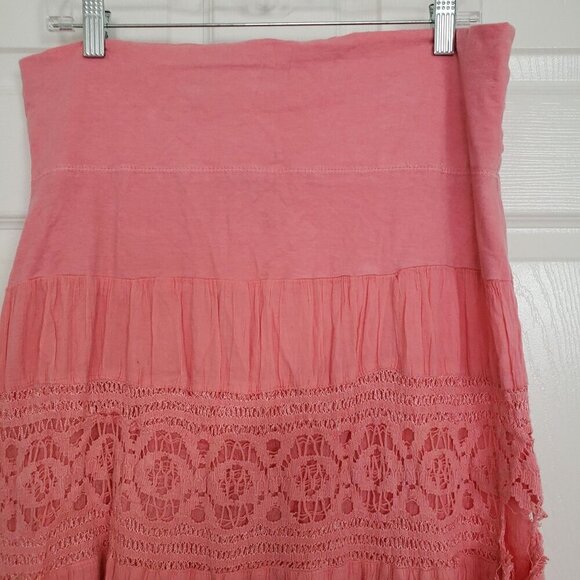 Now & Then Crochet Maxi Skirt Cotton Prairie Boho Pink Pull On Womens Size Large - Picture 2 of 11
